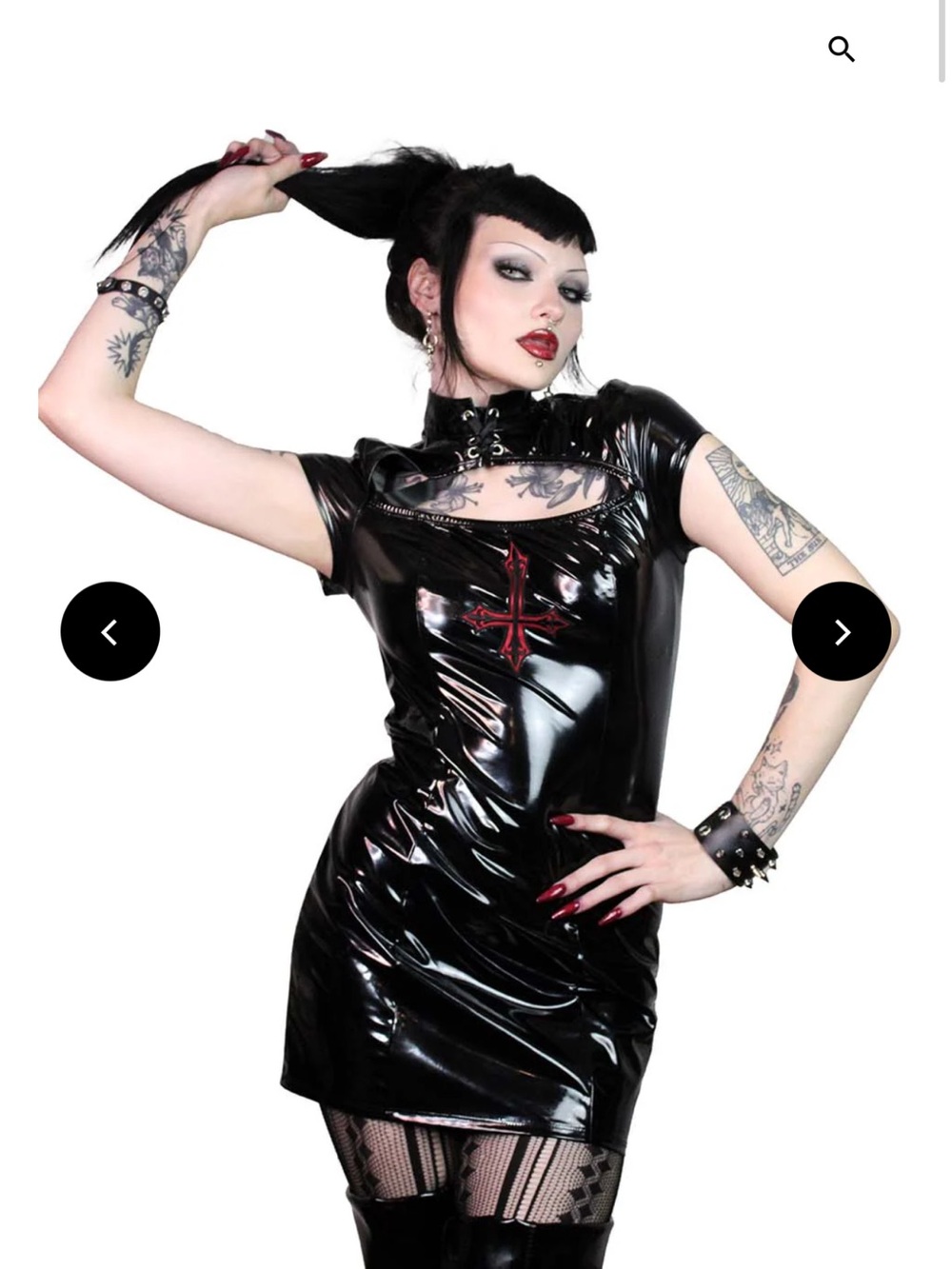 Lip Service Black Vinyl Mini Dress with Red Cross Detail